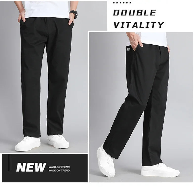 Big Size Mens Casual Pants Relaxed Fit Cotton Trousers Elastic Waist Drawstring Sweatpants Mens Jogger Pants Summer Spring