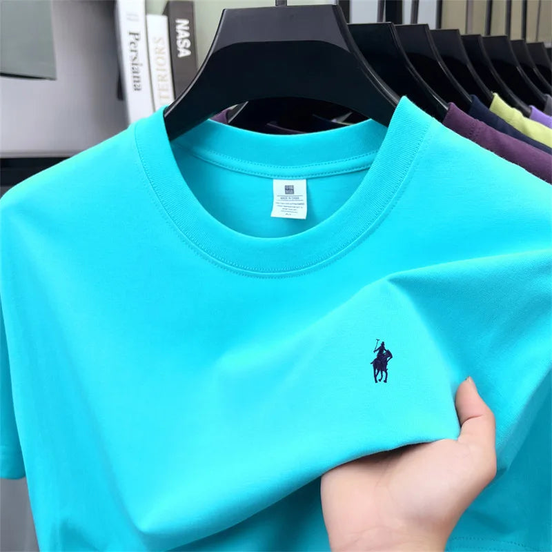100% pure cotton short sleeve round neck men's T-shirt hot selling luxury brand summer exquisite pony embroidery breathable top