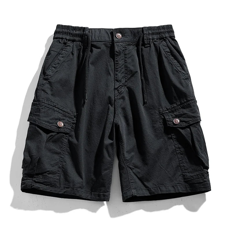 Summer Men Cargo Multi Pocket Shorts Men Casual Solid Elastic Waist Beach Short Spring Men Jogger Pants Shorts Male Dropshipping