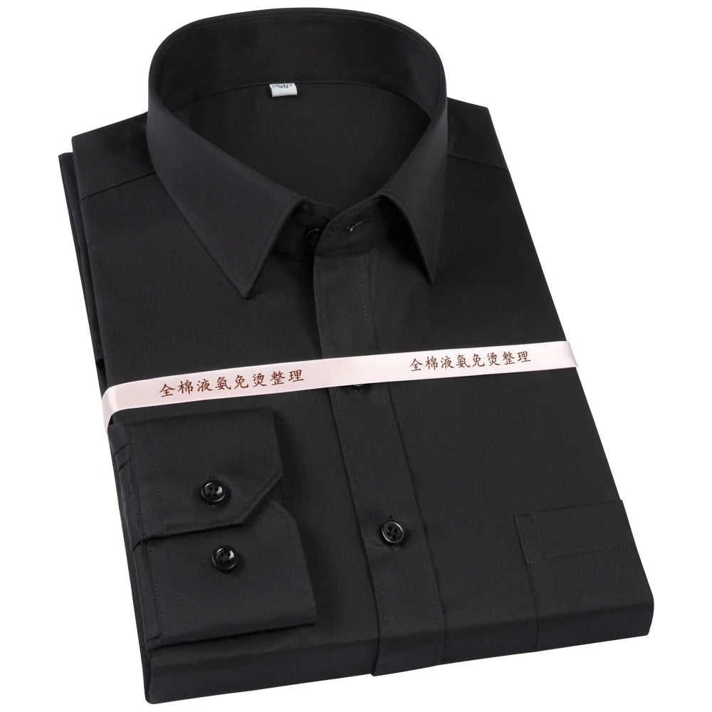 Men's Non Iron Standard-fit Solid Basic Dress Shirt Formal Business Premium 100% Cotton Male Long Sleeve Work Office Shirts