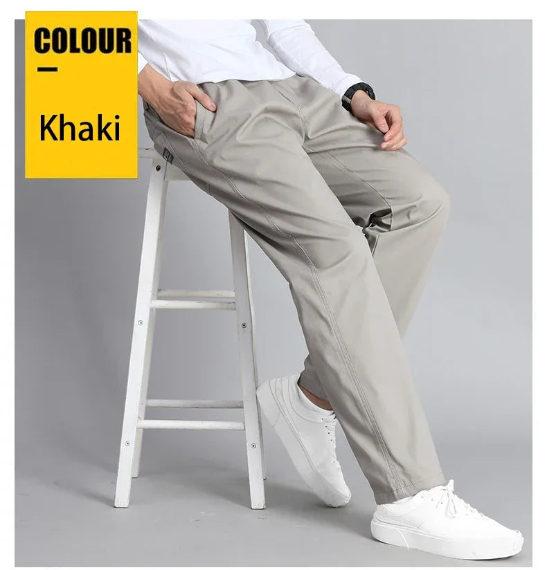 Big Size Mens Casual Pants Relaxed Fit Cotton Trousers Elastic Waist Drawstring Sweatpants Mens Jogger Pants Summer Spring