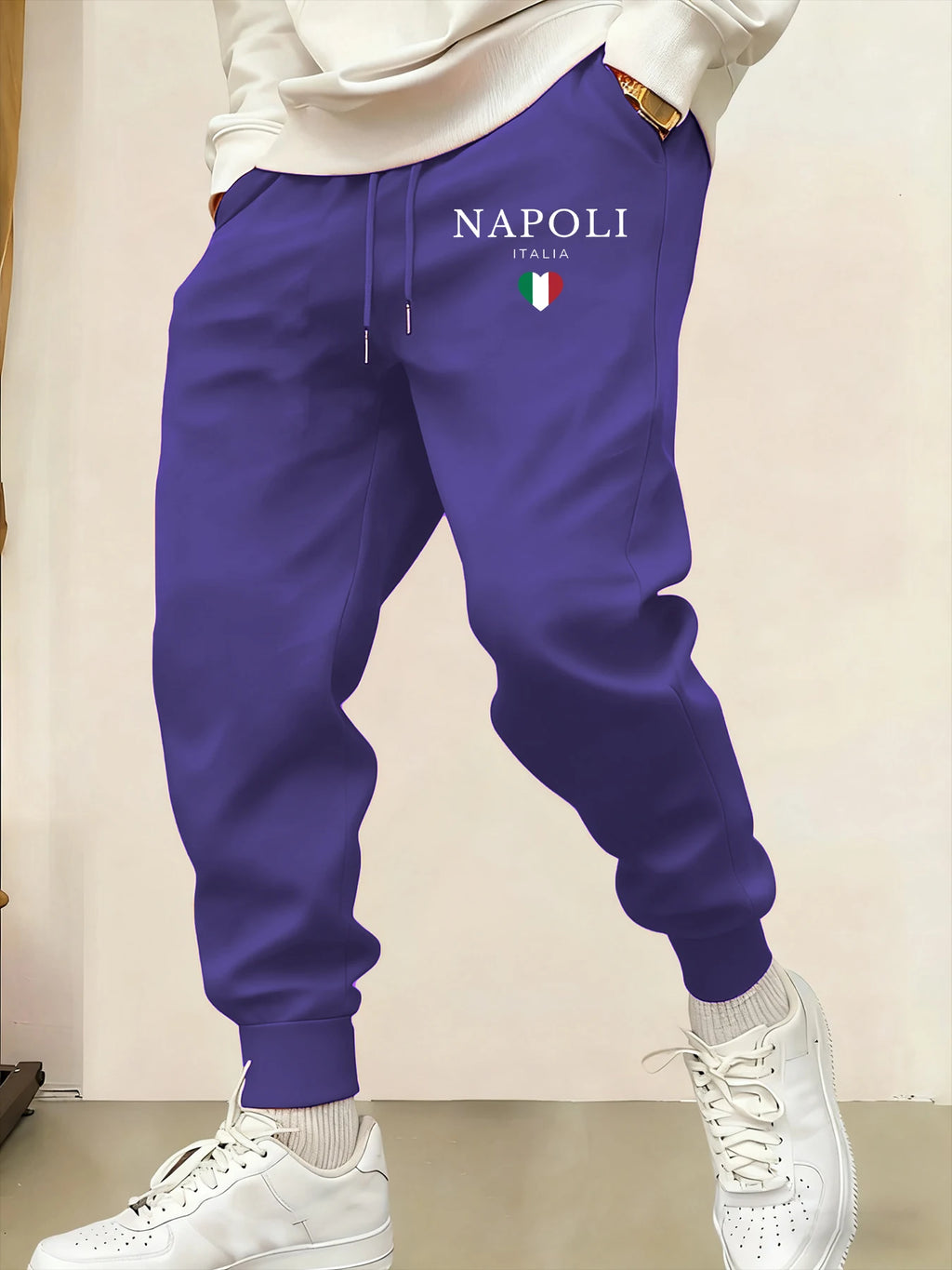 Napoli Italia Letter And Flag  Print Man Sweatpant Pocket Fleece Pant Casual Warm Trouser Autumn Fashion Sports Sweatpants Pants