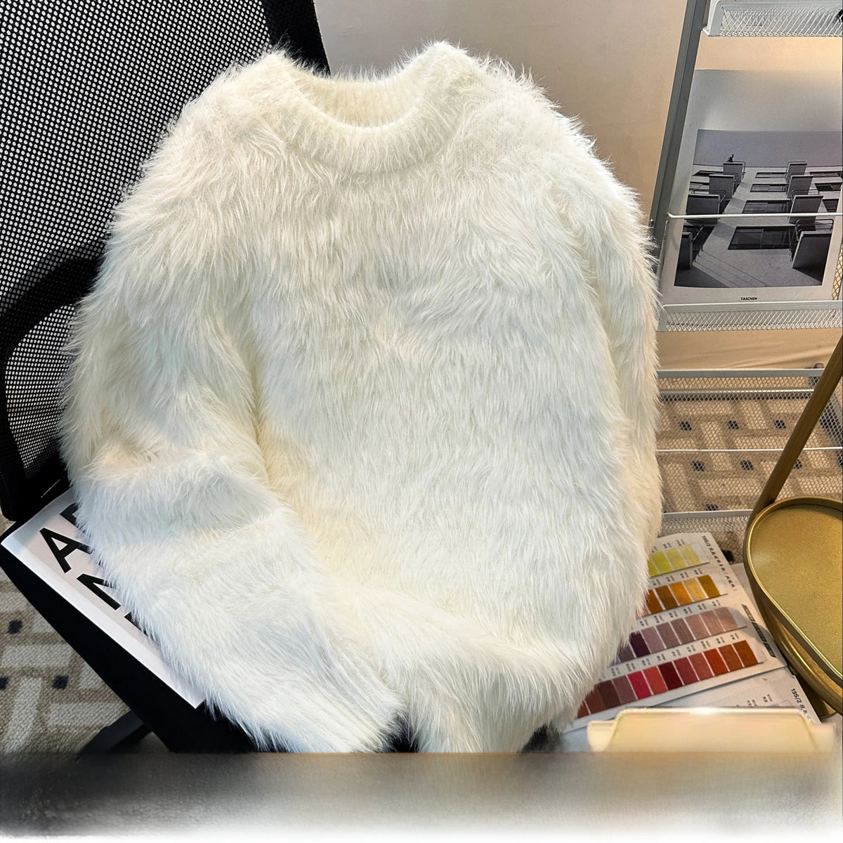 Heavyweight  Fur Knit Sweater Unisex Loose Thickened  Color Warmth Autumn Winter Men's Women's Casual Fashion