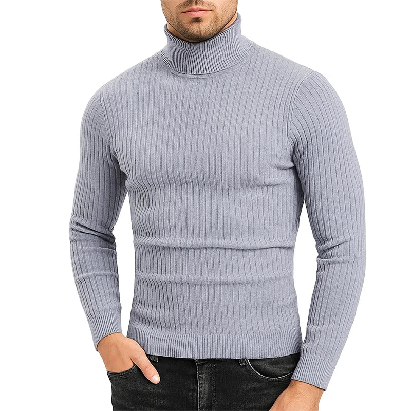 Autumn Mens Sweaters Turtleneck Cable Knitted Pullover Sweaters Outdoor Long Sleeve Slim Fit Casual Fall Winter Warm Streetwear