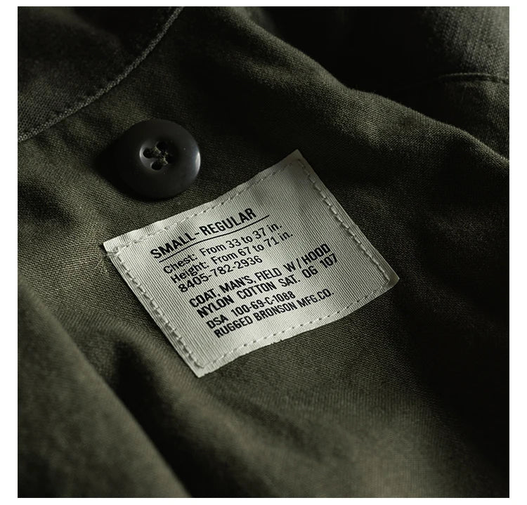 Rugged Bronson 1969 M65 Blended Satin Field Jacket M-65 Olive Green Jacket M51 Tactical Coat