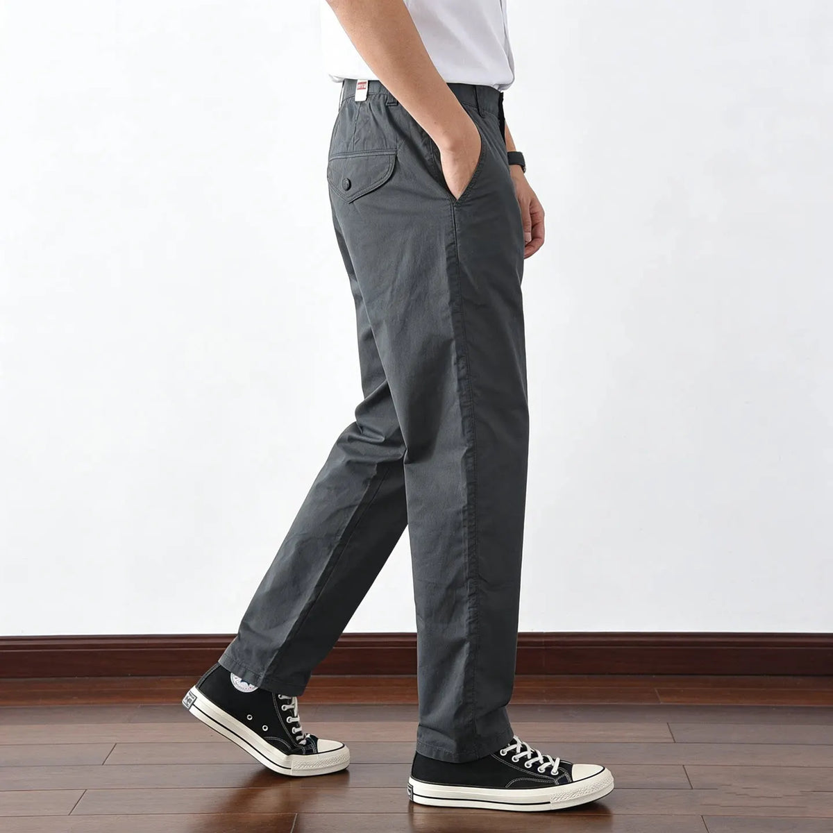 221# Summer New American Retro Thin Quick-drying Elastic Pants Men's Simple 97% Cotton Washed Commute Casual Straight Trousers