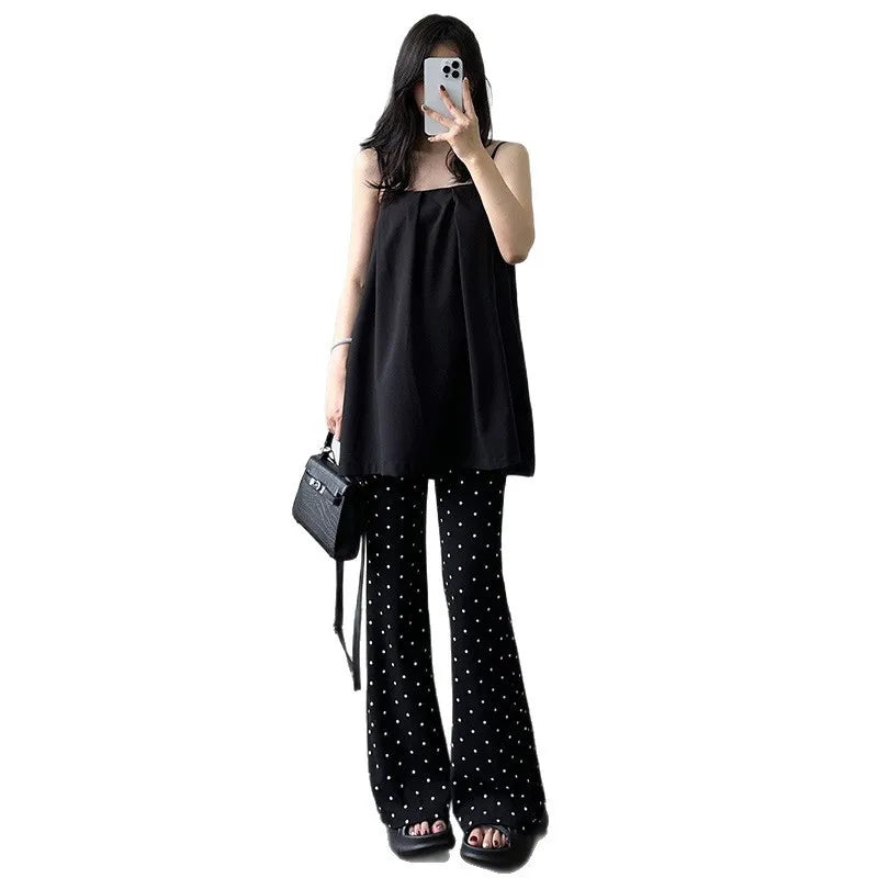 2026 Spring Autumn Maternity Polka Dot Flared Pants Petite Wide Leg Trousers Loose Straight Bell Bottom Pants Outdoor Pregnant