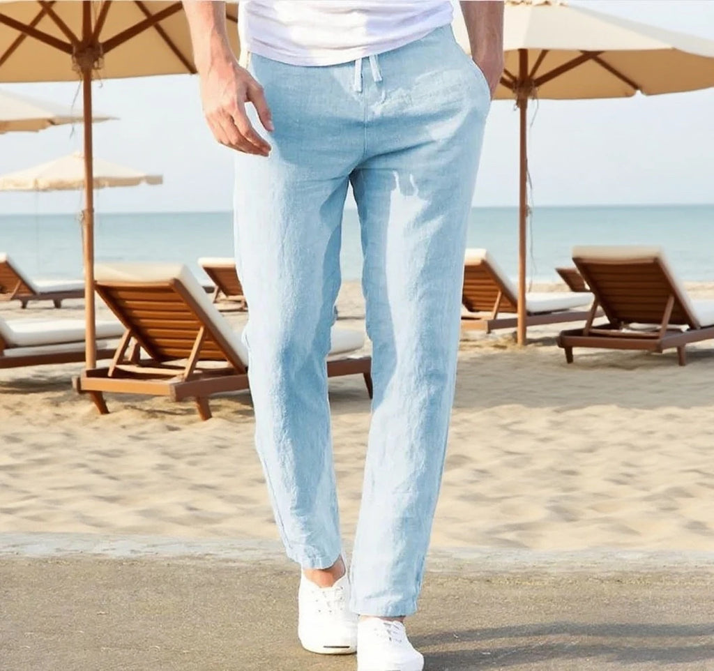 Men's Cotton Linen Pants Joggers Sweatpants Streetwear Breathable Solid Color Vacation Linen Trousers  Autumn Loose casual Pants