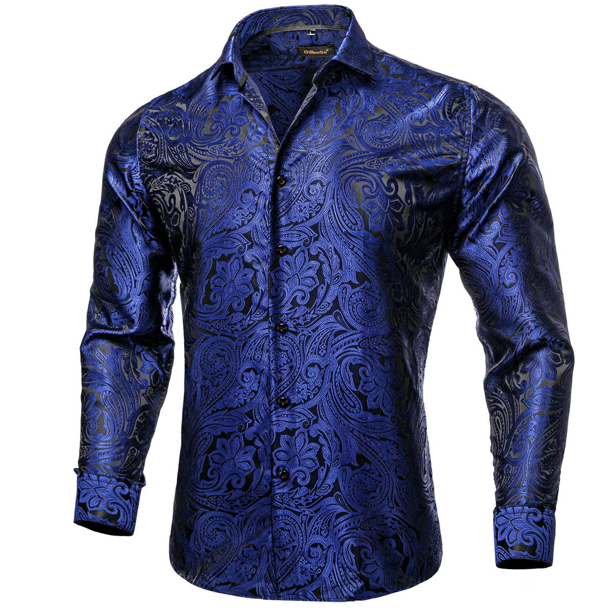 Brand New Men's Royal Blue Business Shirts Luxury Fashion Paisley Long Sleeve Turn-Down Collar Social Shirt Male Casual Blouse
