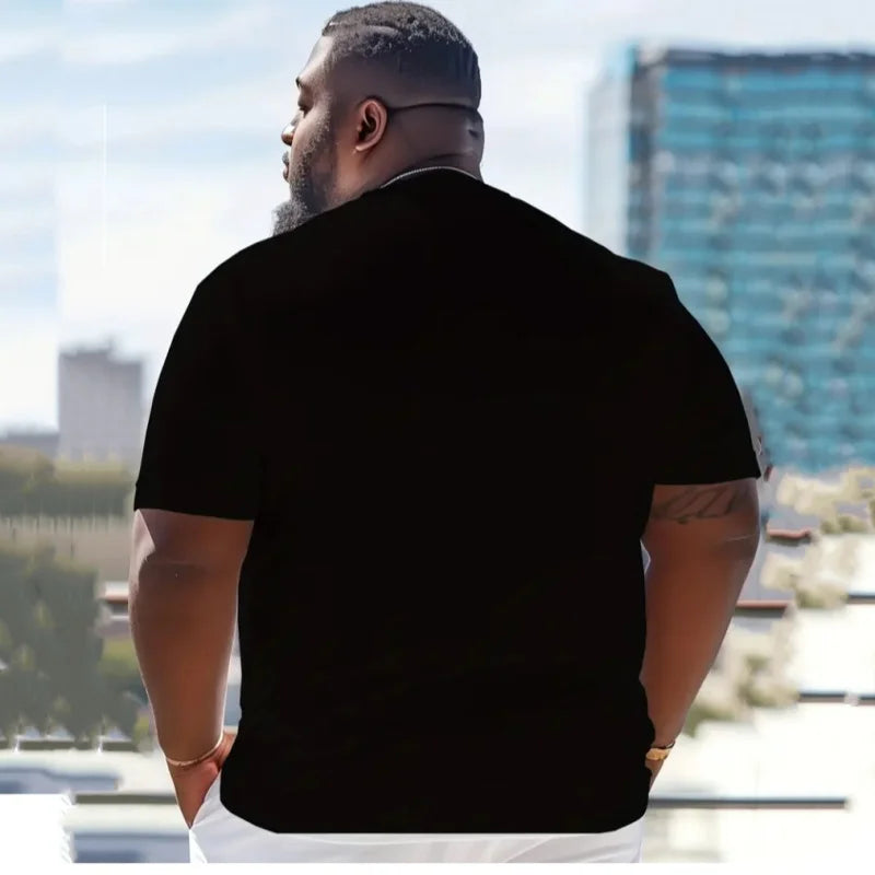 Fashion Print Black T-Shirts Plus Size 1XL-7XL Casual Tees Men Boy Short Sleeve Tops Full Cotton T-Shirt Male Clothing 110-190KG