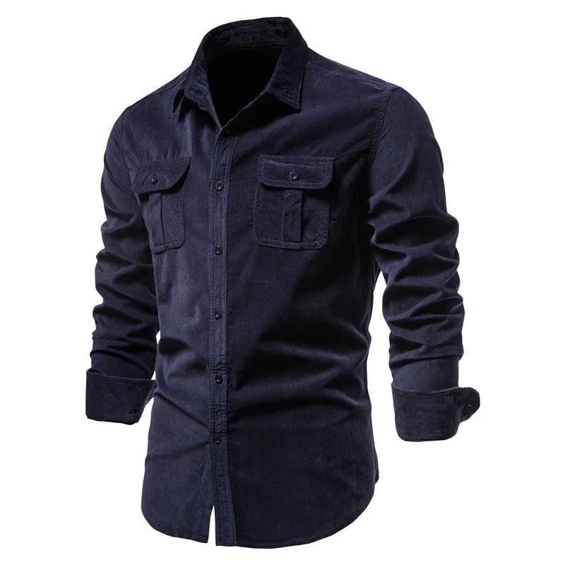 Quality New Single Breasted 100% Cotton Men's Shirt Business Casual Fashion Solid Corduroy Men Shirts Autumn Slim Dress Shirts