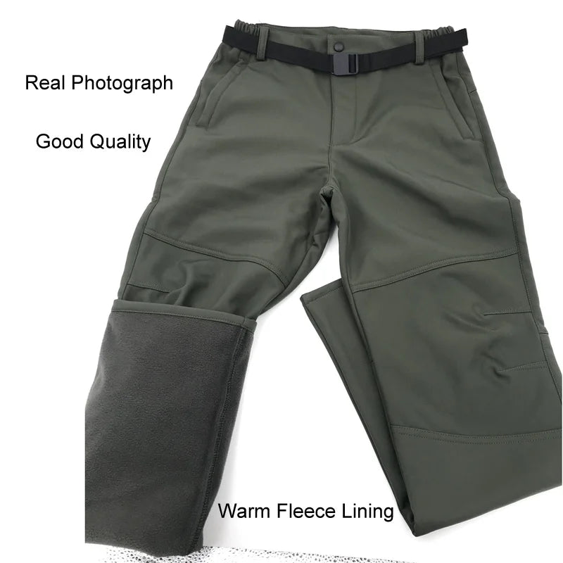 Men Winter Autumn Fleece Waterproof Cargo Pants Hiking Camping Softshell Climbing Casual Warm Tactical Military Combat Trousers