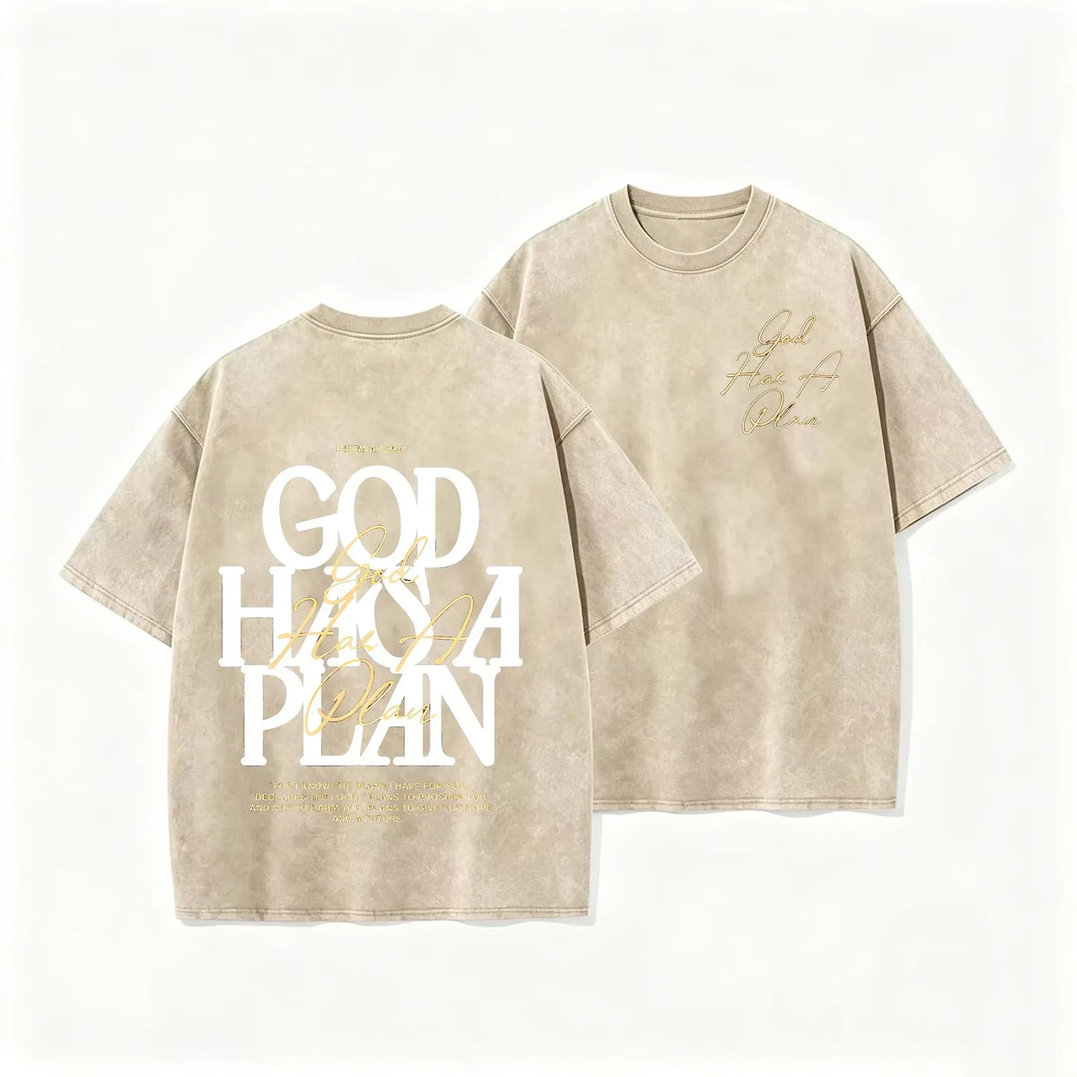 Vintage Washed Double Sided T Shirt God Has A Plan Christian Letter Print Oversized Faith Streetwear Short Sleeve Tee Asian Size