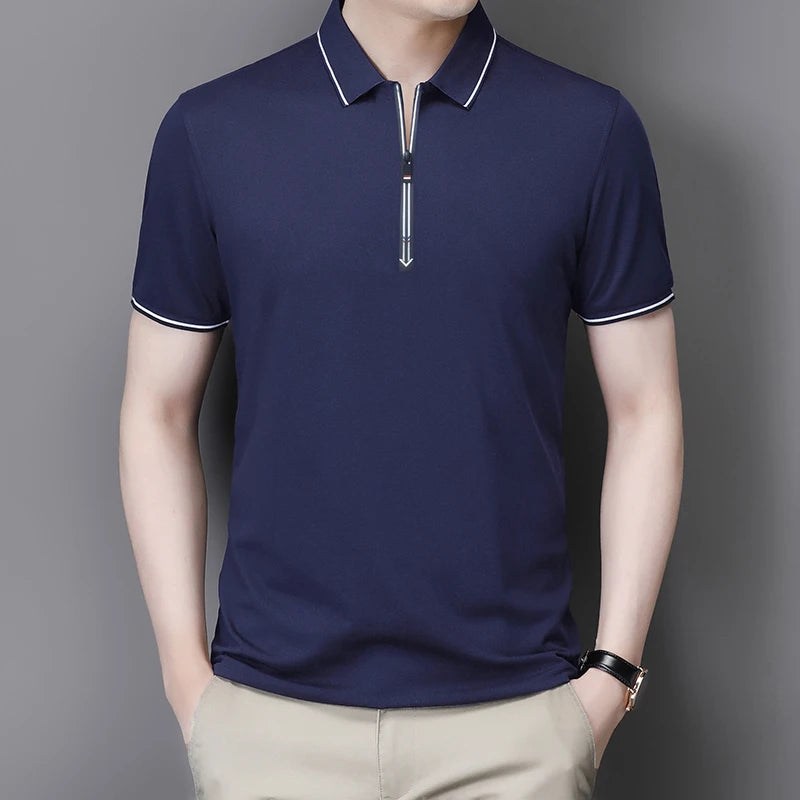New Men's Casual and Fashionable Solid Color Short Sleeved Polo Shirt