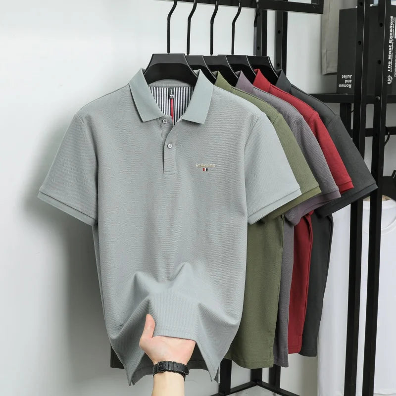 100% Pure Cotton Men's Classic Embroidered Polo Shirt Luxury Breathable Anti-wrinkle Cozy Short Sleeve Business Casual Golf Tee