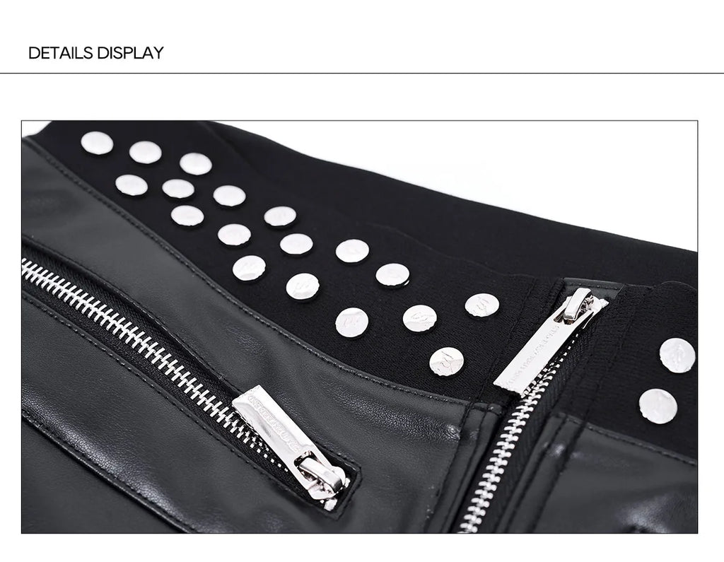 Mauroicardi Spring Autumn Cool Handsome Long Black Pu Leather Flare Pants for Men Rivet Luxury Designer Alternative Emo Clothes