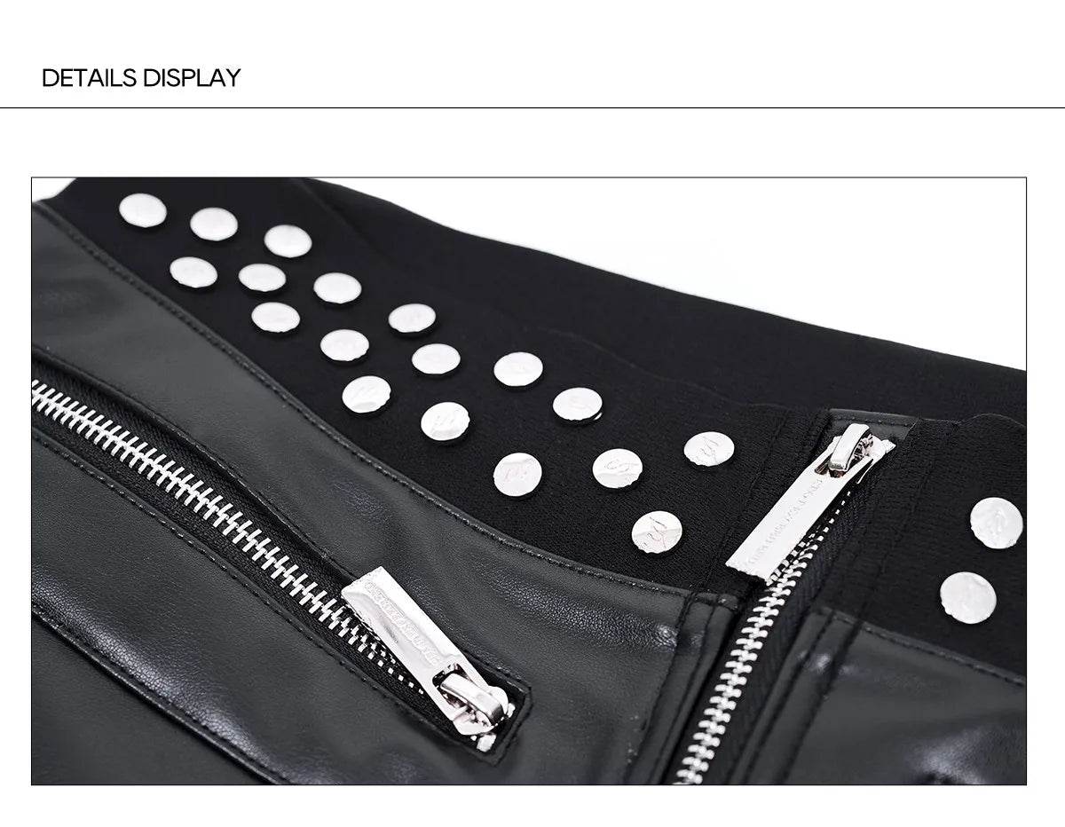 Mauroicardi Spring Autumn Cool Handsome Long Black Pu Leather Flare Pants for Men Rivet Luxury Designer Alternative Emo Clothes