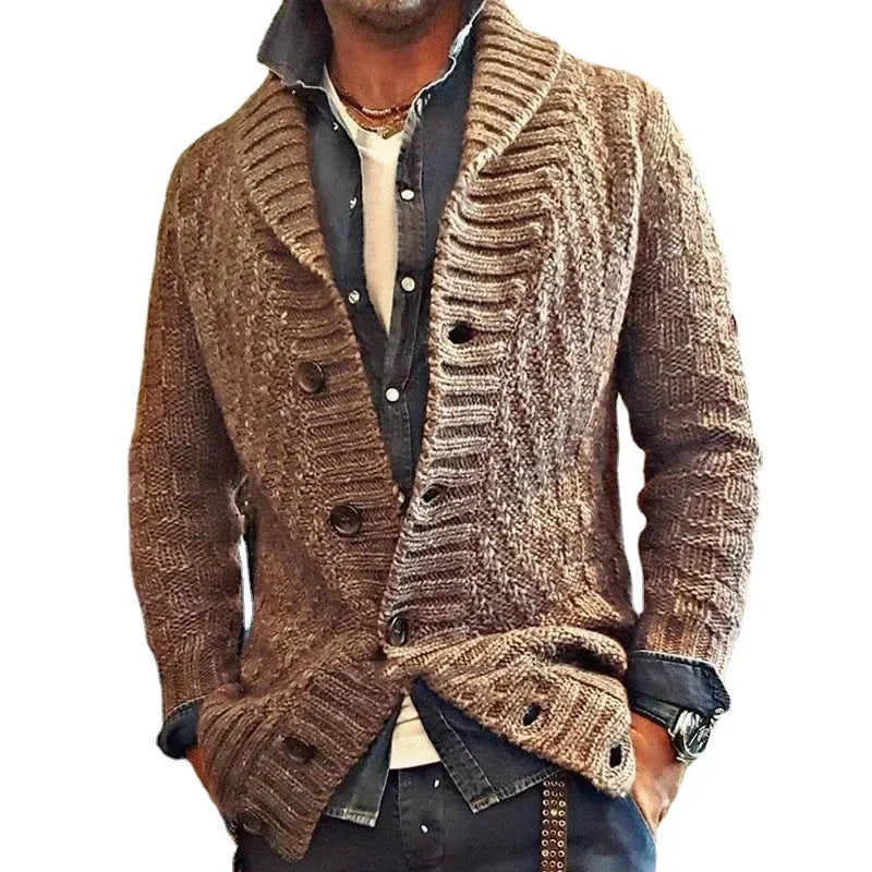 New Style Solid Color Sweater for Men in Autumn and Winter 2024, Retro Lapel, Knitted Long-sleeved Cardigan Sweater Coat S-3XL