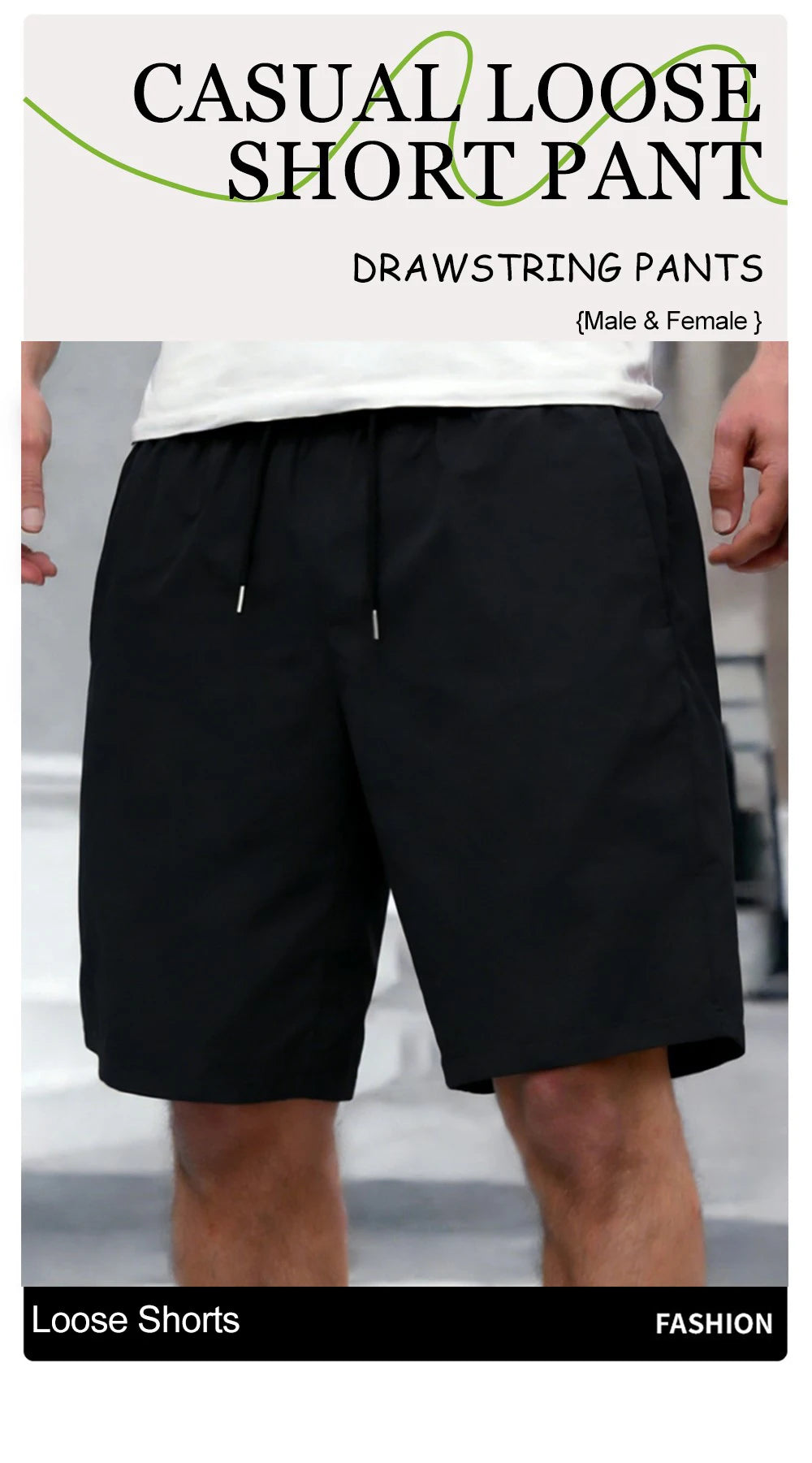 Black Fashion Solid Pocket Mans Drawstring Shorts Breathable Pants Summer Comfortable Sweatpants Unisex All-Match Sportwear