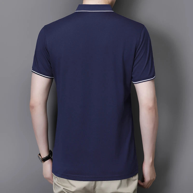 New Men's Casual and Fashionable Solid Color Short Sleeved Polo Shirt
