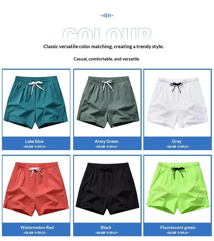 2026 new summer men's sports and leisure shorts with pockets, solid color, lightweight, suitable for jogging and beach wear