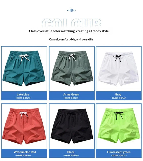 2026 new summer men's sports and leisure shorts with pockets, solid color, lightweight, suitable for jogging and beach wear