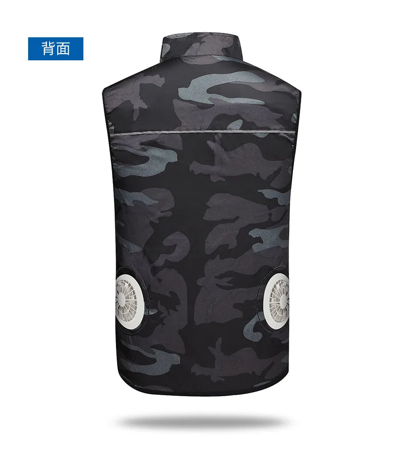 Summer Cooling Fan Vest Wearable Air Conditioner Sleeveless Jacket with USB Rechargeable Fans for Outdoor Tactical Fishing Work