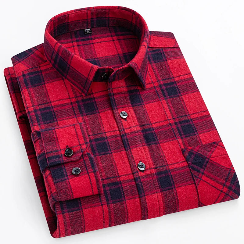 Cotton Plaid Casual Long Sleeve Shirts For Man M-11XL Plus Size Winter Warm Flannel Chic Clothes Business Smart Dress Shirts Top