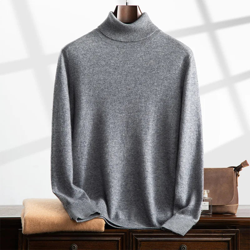 Turtleneck 100% Cashmere Sweater Men Pullover Knitwear Basic Style Autumn Winter Clothes High-end Soft Business Office Tops