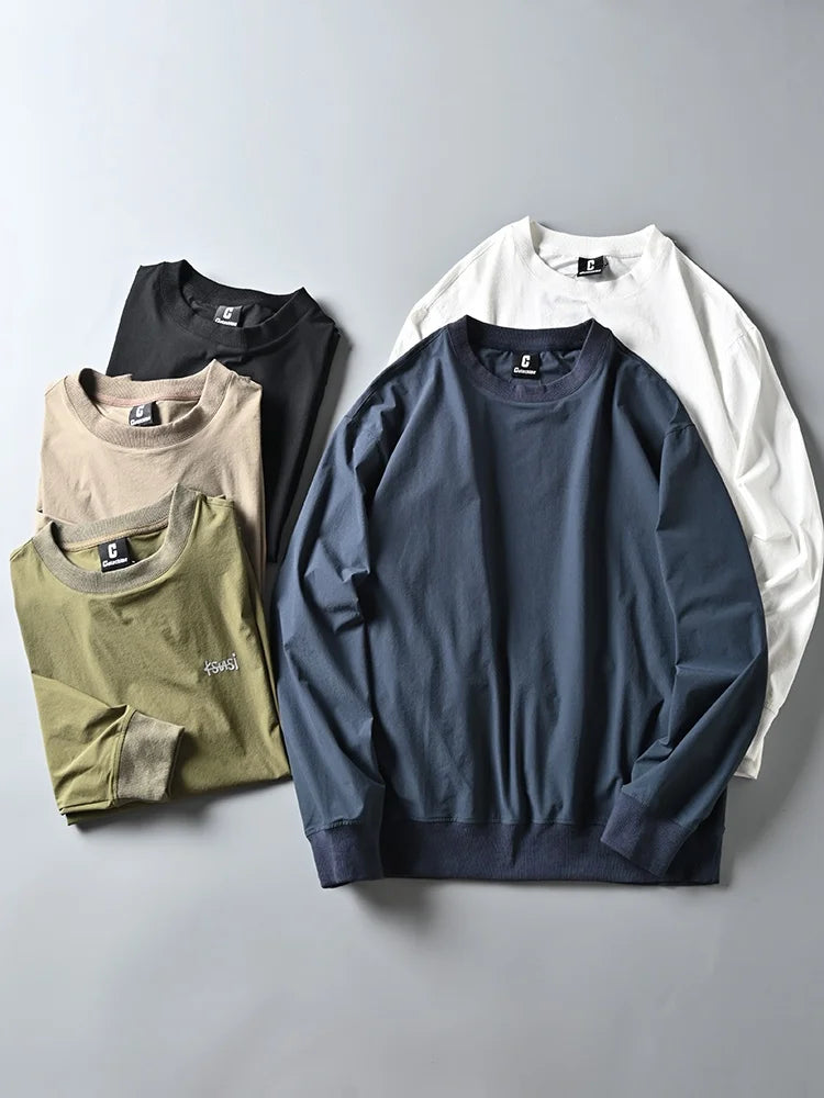 Casual Loose round Ne Sweatirt Men's Outdoor Waterproof Breathable Thin Sle Hoodie Streetwear Spring Autumn Youth ular