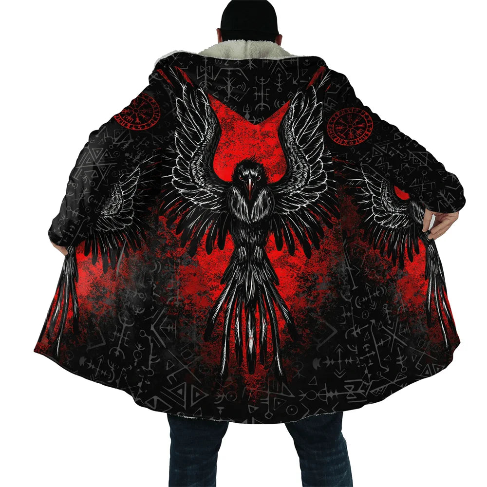 CLOOCL Thick Warm Hooded Cloak for Men Tattoo Symbol Pattern Armor Overcoat Coat 3D Print Windproof Fleece Cape Hooded Blanket