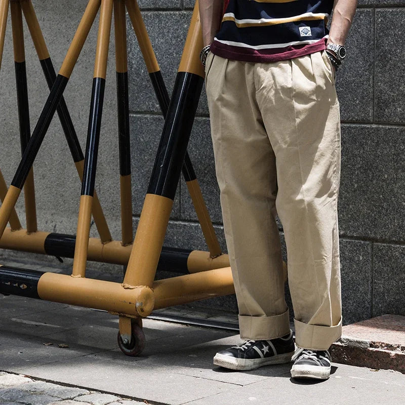 Non Stock Pleated Slacks Summer Spring Relaxed Straight Casual Pants Men Khakis