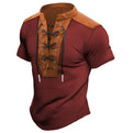 Men's V-neck Casual Beach Short Sleeved Color Matching Men's Top T-shirt Retro Streetwear