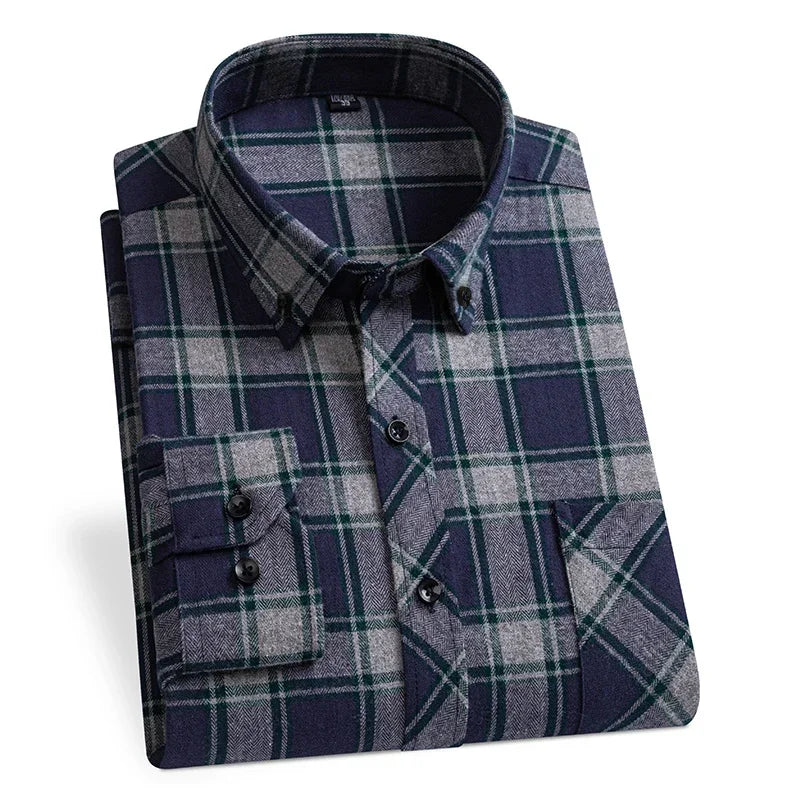 2024 Men  Regular Fit Soft Daily Casual Shirts Clothing Plus size Autumn Winter Fashion New Cotton Flannel Plaid Shirts