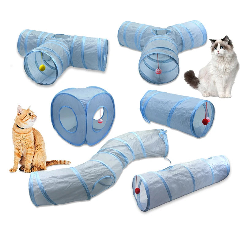Cat Toys Gray 3-Way Foldable Pet Cat Tunnel Tube Toy Kitten Tunnel Toy with Peep Hole Pet Training Interactive Toy Tunnel Tube