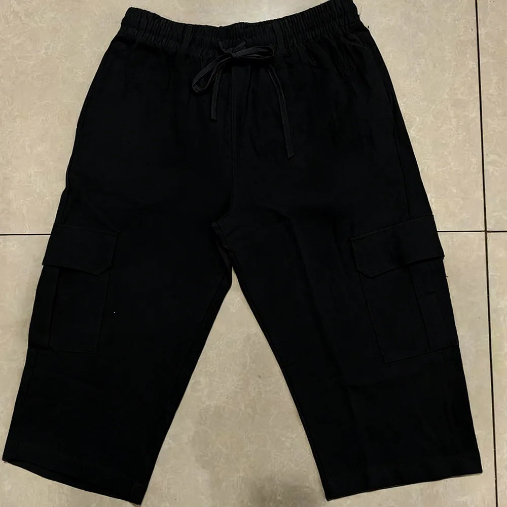 Men Summer Cotton Linen Shorts Retro Multi Pocket Loose Casual Shorts Thin Breathable Outdoor Fishing Travel Beach Short Pants