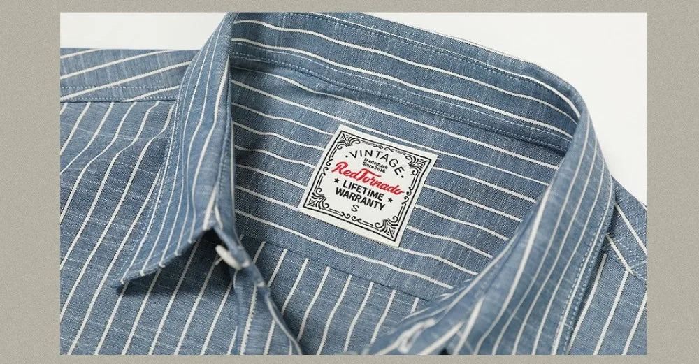 Red Tornado Retro Candy Stripes Work Shirt Men's Daily Casual L/S Shirt Amekaji