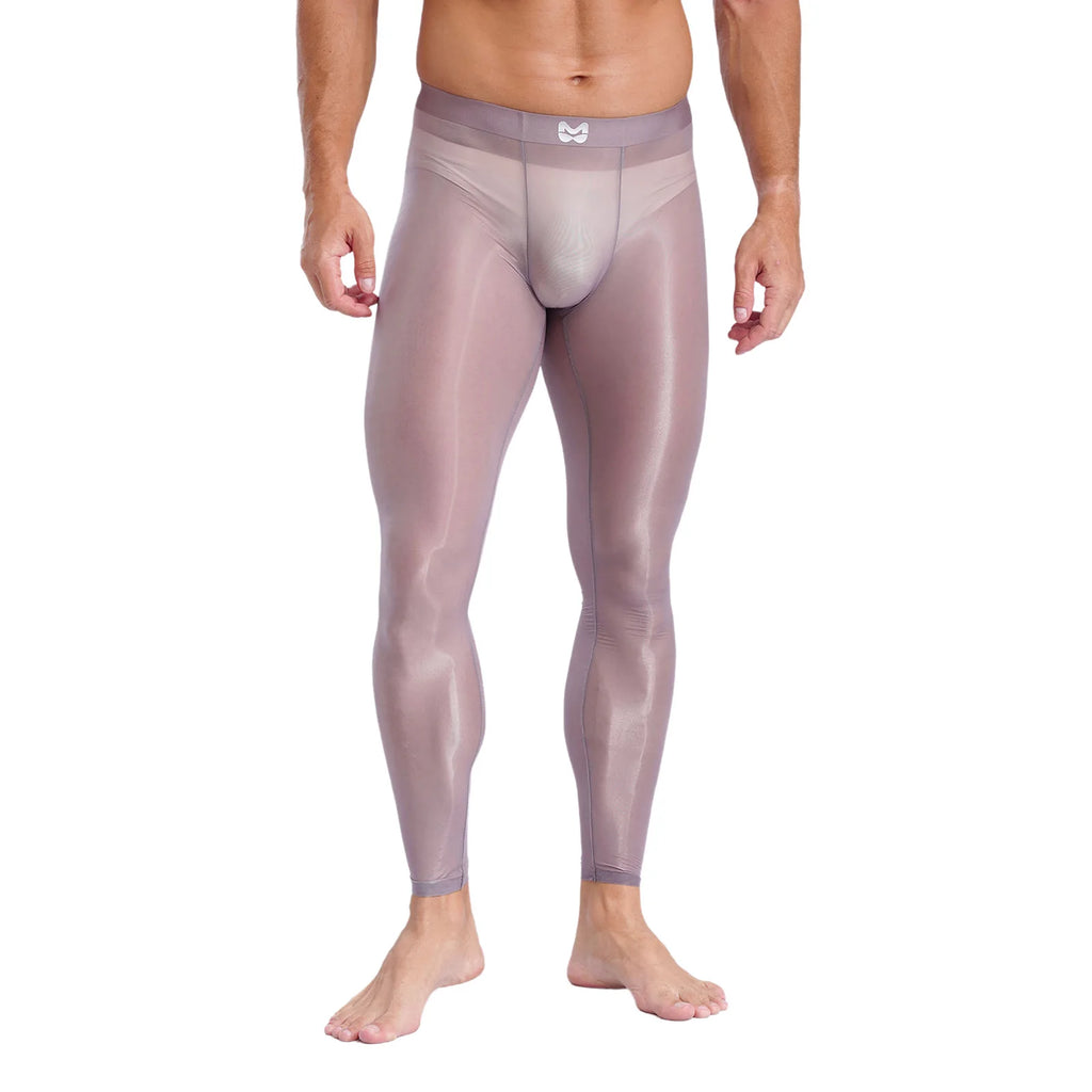 Mens Stretchy Compression Pants Skinny Sweatpants See Through Bulge Pouch Tights Ice Silky Yoga Gym Fitness Leggings Underwear
