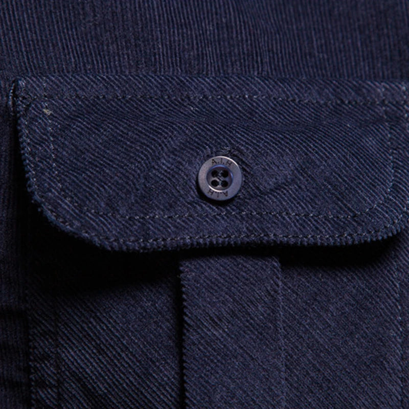 Quality New Single Breasted 100% Cotton Men's Shirt Business Casual Fashion Solid Corduroy Men Shirts Autumn Slim Dress Shirts