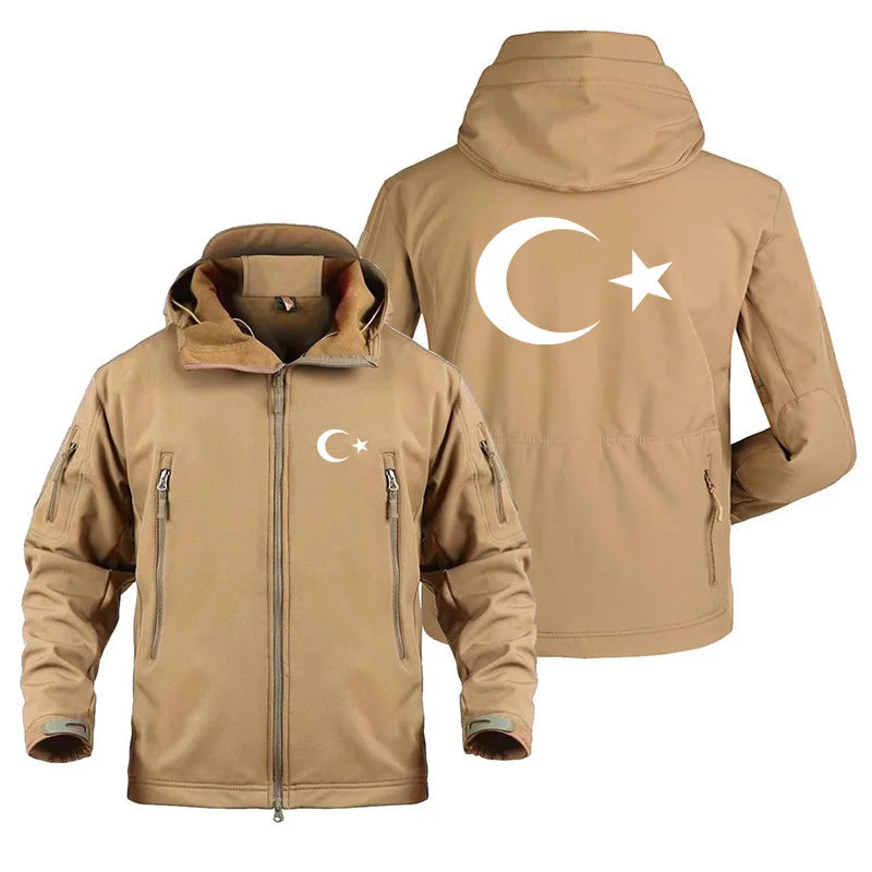 Turkey Flag Print Outdoor Military Tactical Shark Skin Man Coats Fleece Warm SoftShell Jackets for Men