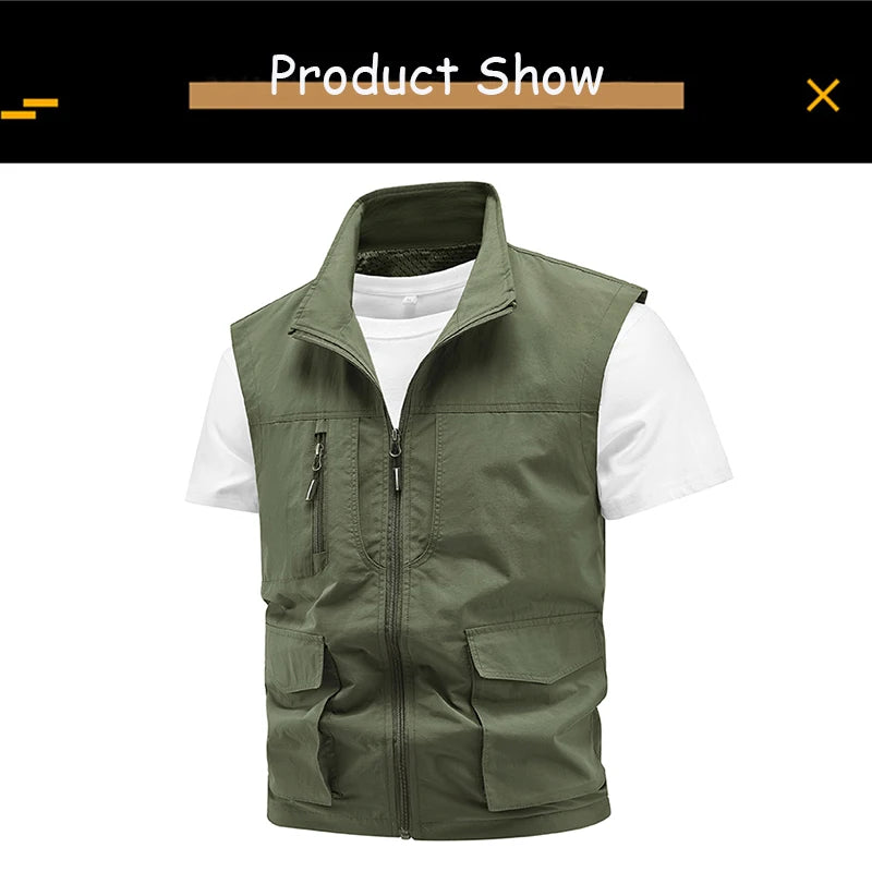 Tops 2025 New Summer Men Outdoor Camping Fishing Webbed Vest Men Sleeveless Many Pocket Tool Gear Loose Thin Vest Male Waistcoat