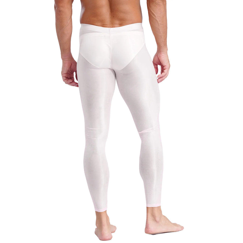 Mens Stretchy Compression Pants Skinny Sweatpants See Through Bulge Pouch Tights Ice Silky Yoga Gym Fitness Leggings Underwear