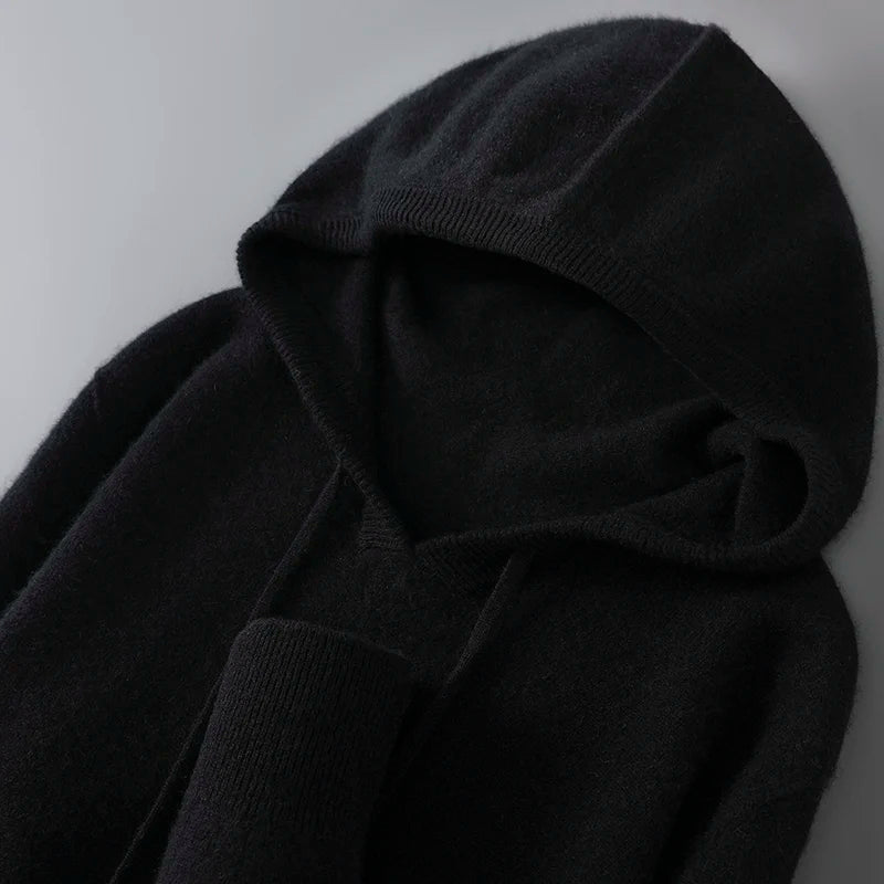DjzDsm Autumn Winter Men's Sweater 100% Merino Wool Thick Hooded Pullover Soft Knitwear Casual Comfort Wool Clothing Tops