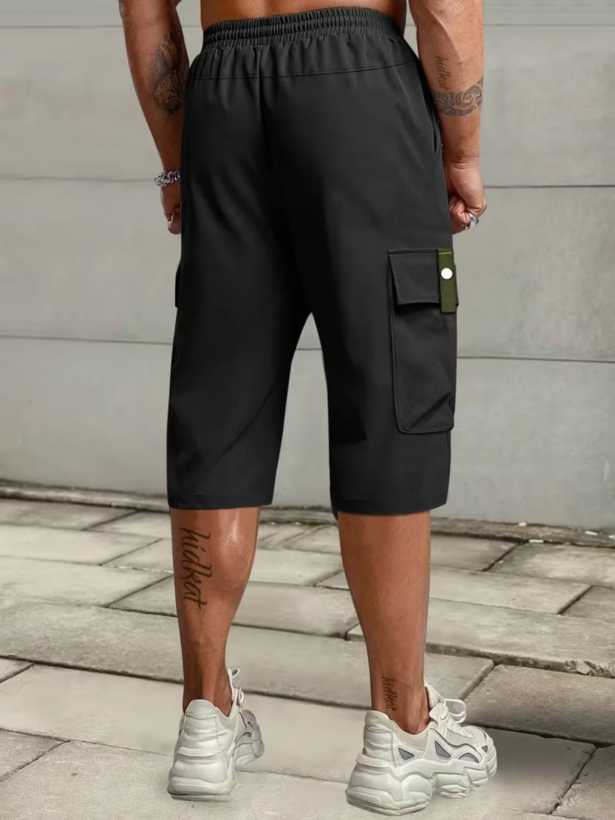 Men's Spring Summer Autumn Three Seasons Seven Inch Work Trousers with Large Capacity Pockets Fashionable Casual