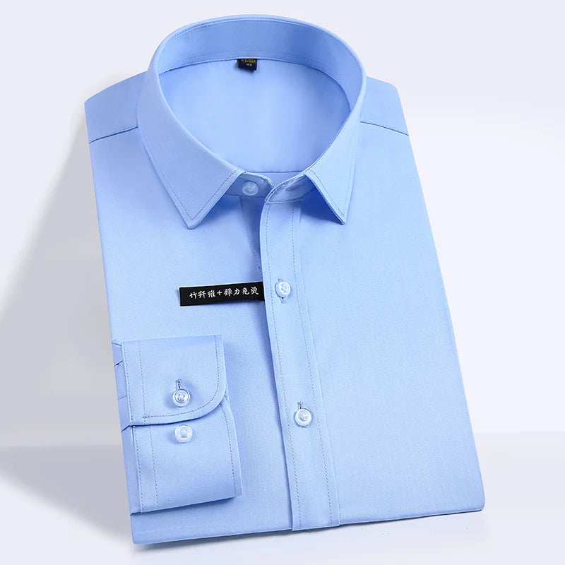 Men's Business Dress Shirts Bamboo Fiber Blend Long Sleeve Solid Color Work Shirt with Lapel Collar Regular Fit for All Seasons