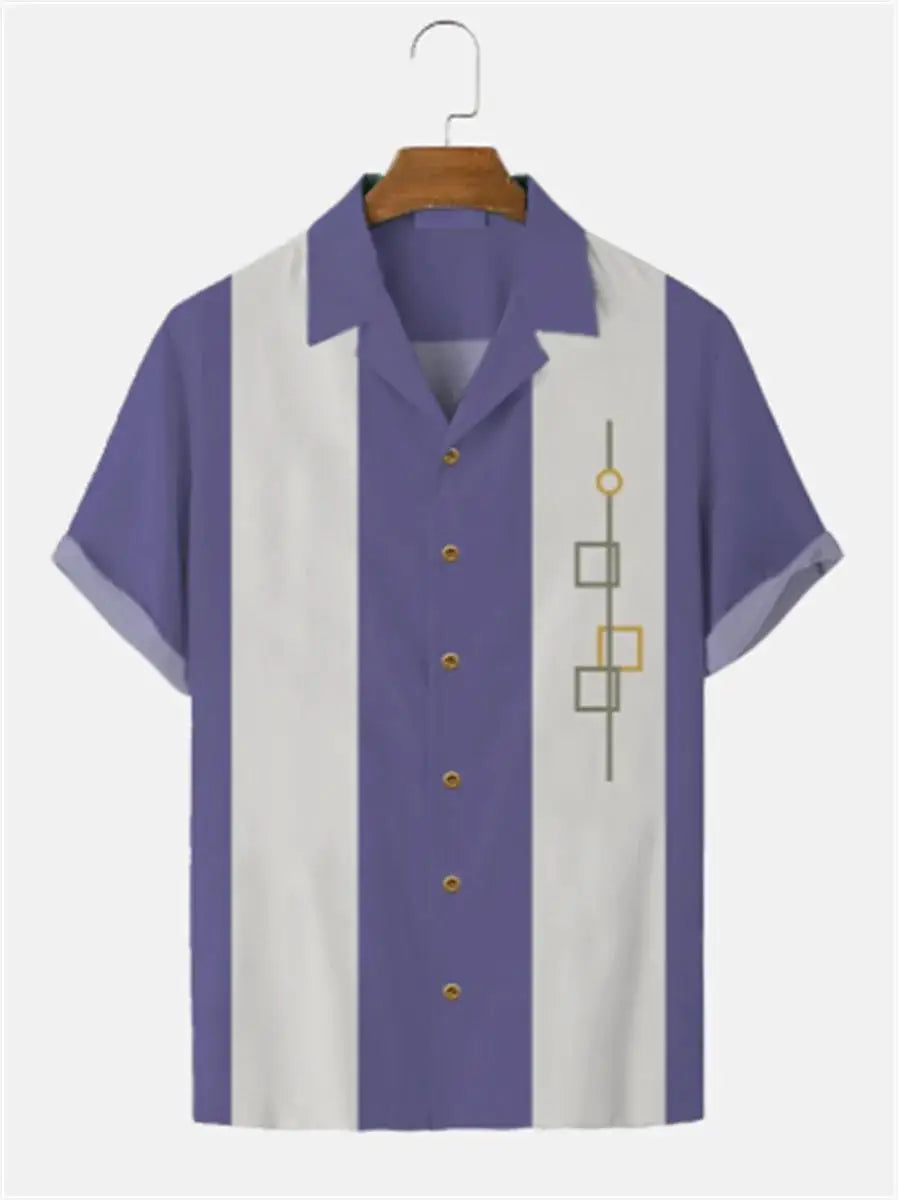 Stripes Simple Casual Dress Shirts European Size Men's Hawaiian Fashion Short Sleeve Loose Breathable Top Button Summer