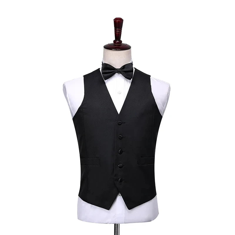 Men's Black Tuxedo Tailcoat Formal Dress Suits 3 Piece ,White Male Jacket and Pants Vest,Party Wedding Dance Magic Performance