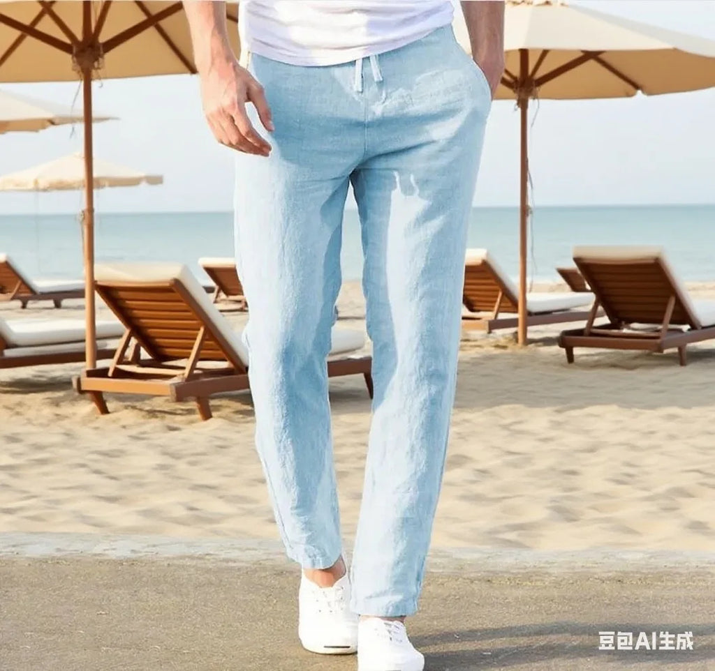 Men's Cotton Linen Pants Joggers Sweatpants Streetwear Breathable Solid Color Vacation Linen Trousers  Autumn Loose casual Pants