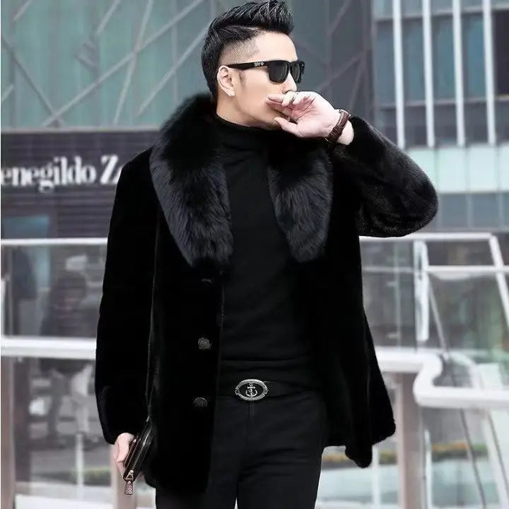 Men Fur Coat Winter Warm Luxury Brand Faux Fur Jacket Black High-end Thick Trench Coat Buttons Long Sleeve Outerwear Jackets New
