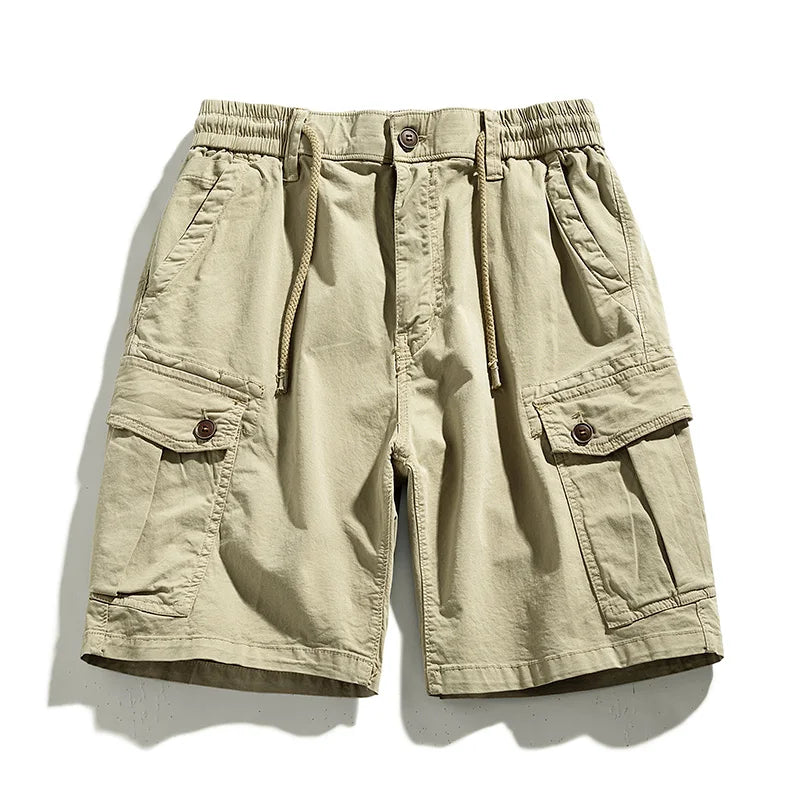 Summer Men Cargo Multi Pocket Shorts Men Casual Solid Elastic Waist Beach Short Spring Men Jogger Pants Shorts Male Dropshipping